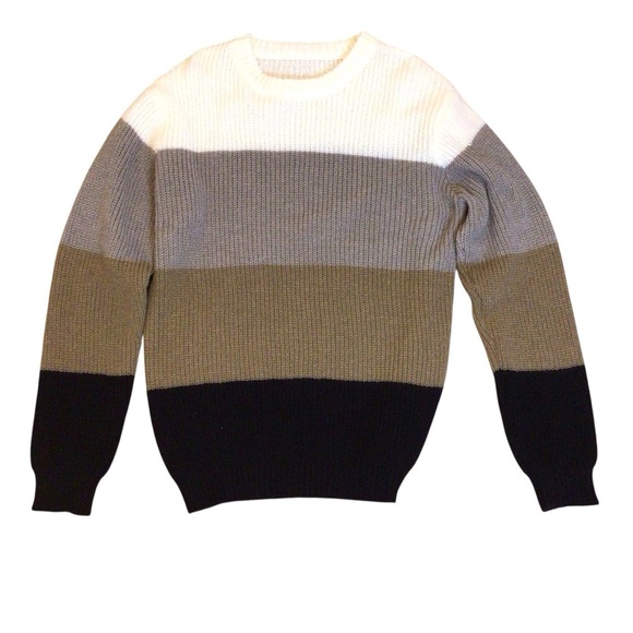 NWOT Boyfriend Sweater Womens Size L Oversized Color Block Knit Pullover Neutral - Picture 2 of 8